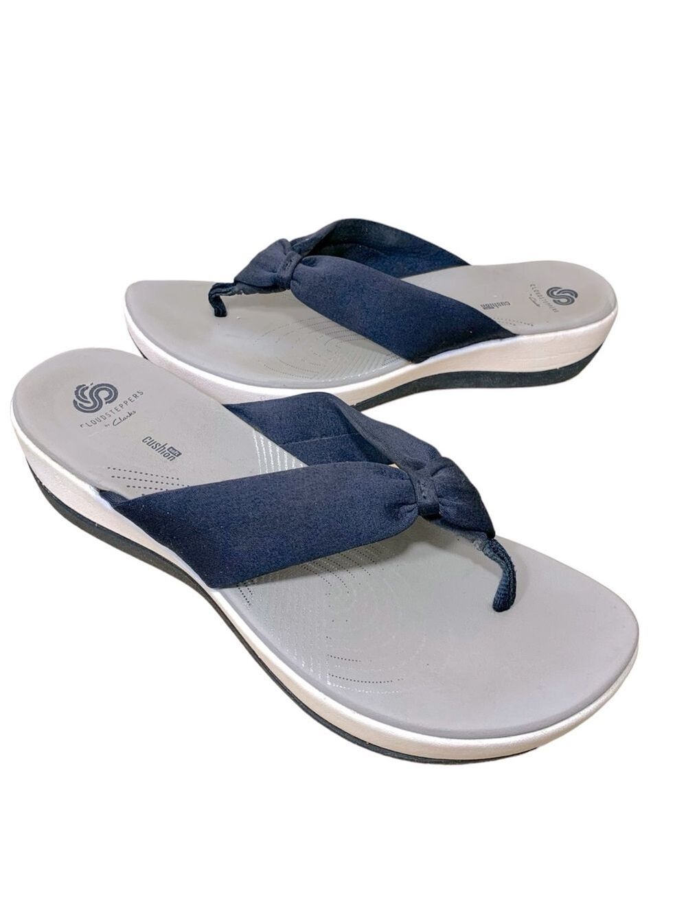 Clarks Cloudsteppers Thong Sandals Women Sz 11 Blue Comfort Wedged Flip Flop